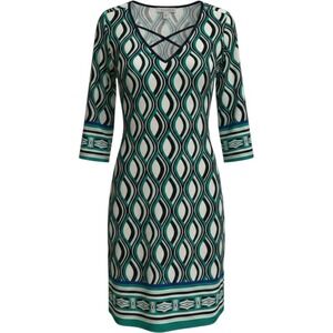 Perception Women Teal Navy Geometric Mod Print Lattice V-Neck Shift Dress 1X